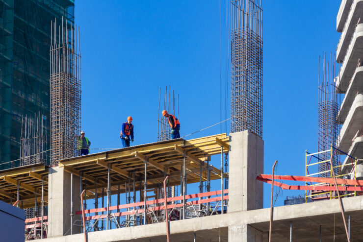 A commercial construction site with workers