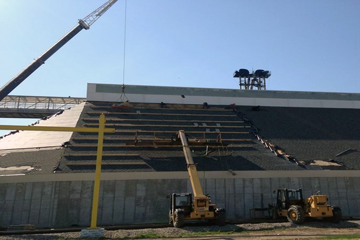 Using Crane to Position Materials for Hay Barn Roof