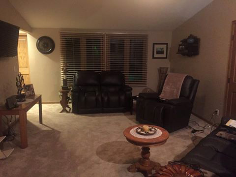 Cozy living area in newly constructed home addition with modern furnishings