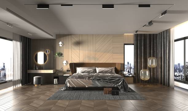 Modern master suite with sleek design, natural light, and luxury finishes