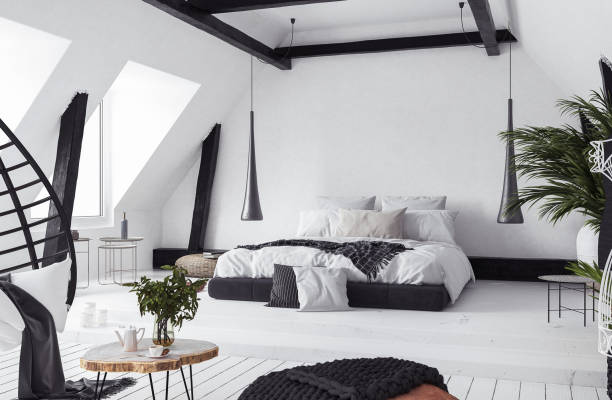 Stylish attic room conversion into bright master bedroom